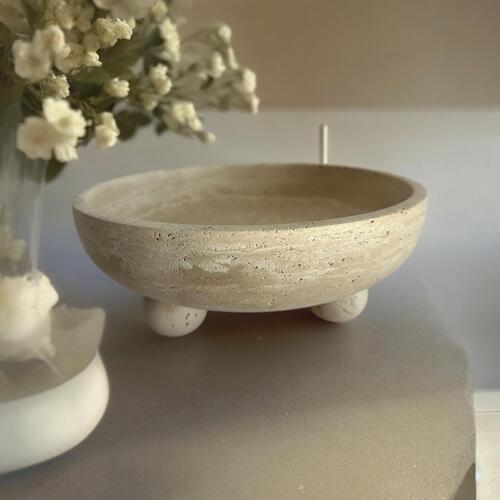 Bala Travertine Bowl with Ball Feet